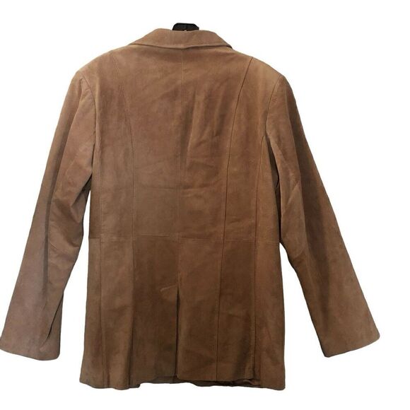 DIALOGUE WOMEN'S SUEDE LEATHER JACKET TAN 3-BUTTON FRONT LARGE - Picture 9 of 10